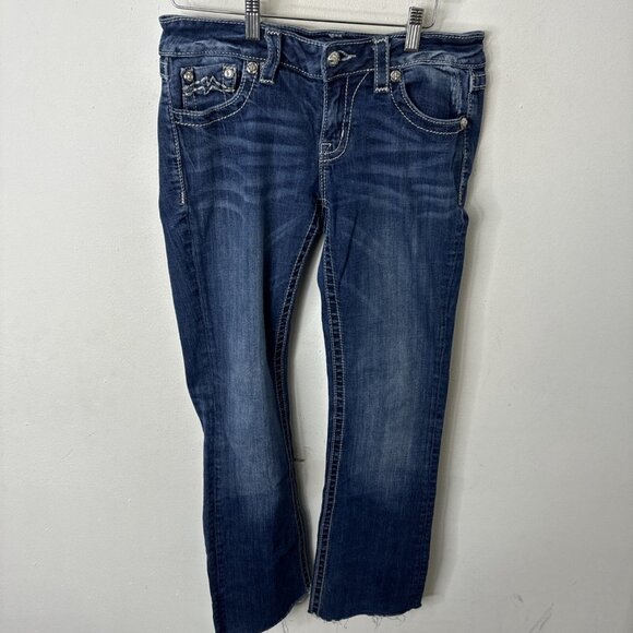 Miss Miss Women’s 28x30 Blue Denim Jeans Bootcut Embroidered Stretch Cut Off - Picture 2 of 8